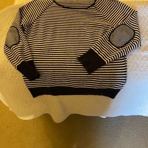 Joie blue and white striped, cashmere sweater with patched elbows. Size small.